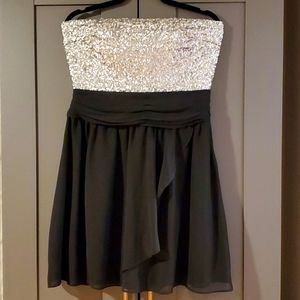 EXPRESS Strapless Sequins Mini Dress- Black/Silver